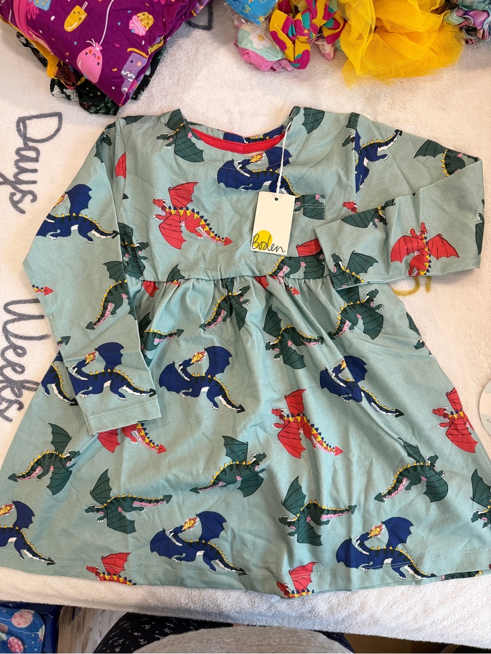 NWT Mini Boden Dragon Dress 3-4Y